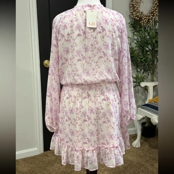 Gianni Bini Ladies pink purple floral dress Midi Flowy Size ladies Large NWT - Picture 2 of 2